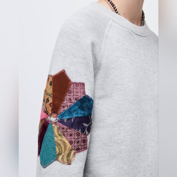 Re/done Classic Raglan Crewneck in Heather Grey Patchwork Size XS - Picture 3 of 7